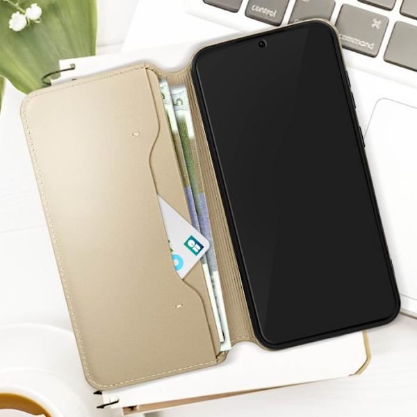 Fodral till Samsung Galaxy S24 Plus - AVIZAR - Dubbel ficka - Stativfunktion - Guld Gul