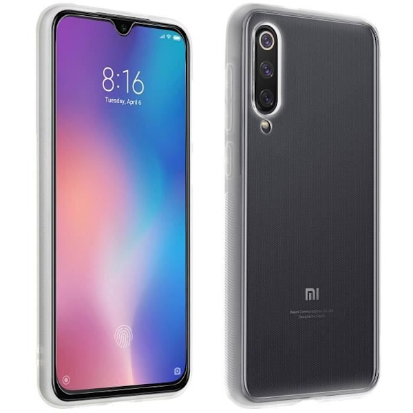 Beskyttelsesskal - AVIZAR - Xiaomi Mi 9 SE - Blød Silikone - 9H Hærdet Glas - Transparent Hvid Klar vit