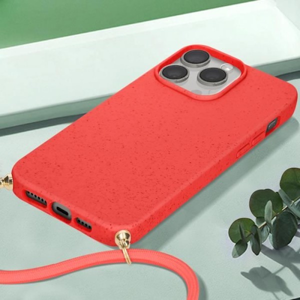 Coque cordon - AVIZAR - iPhone 15 Pro - Silikon återvinningsbar - Anti-repor - Justerbar rem Röd