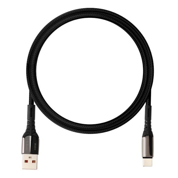 USB til USB-C kabel - LinQ - 1m - Hurtigopladning 5A - Fleksibel nylon - Sort Svart