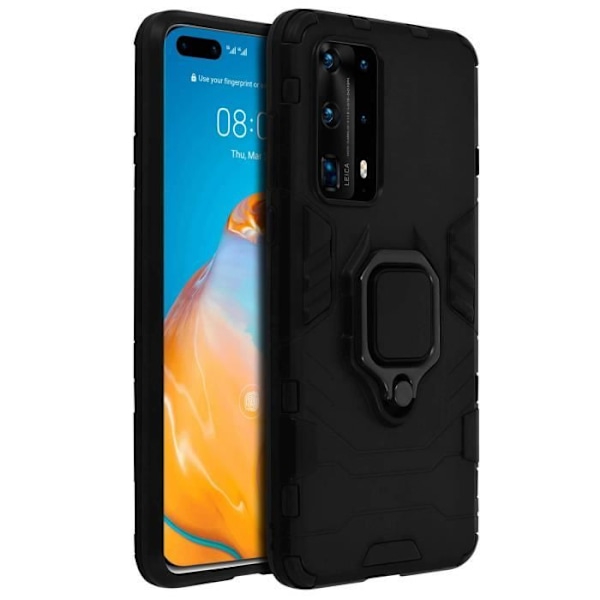 Coque - AVIZAR - Huawei P40 Pro - Bi-material - Metallring - Videostöd Svart