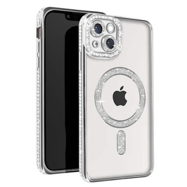 Diamantfodral till iPhone 13 MagSafe Protection Rhinestone Contour Silver Grå