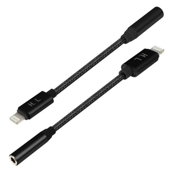 Audioadapter - HL-103 - Sort - Flettet nylonkabel - 13 cm - Jack 3,5 mm
