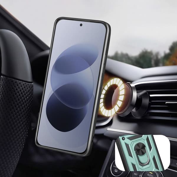 Cover til Redmi Note 17 med ringestøtte og skydelåg til kamera i grøn Grön