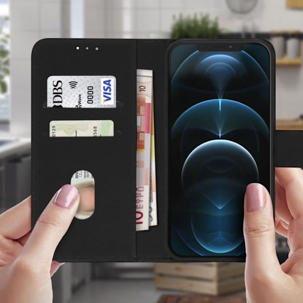 AVIZAR Beskyttelsesetui til Apple iPhone 12 Pro Max - Sort - Kortholder og standerfunktion Svart
