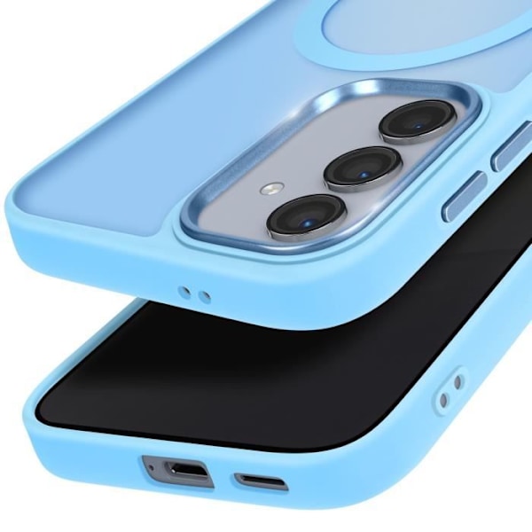 Coque MagSafe til Samsung Galaxy S24 og S25 Mat Frostet Baggrund Lyseblå Kant Blå