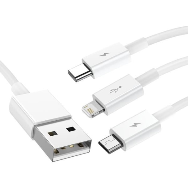 3 i 1 USB til Lightning, USB-C og Micro USB-kabel 2,5A 15 meter Baseus Hvid