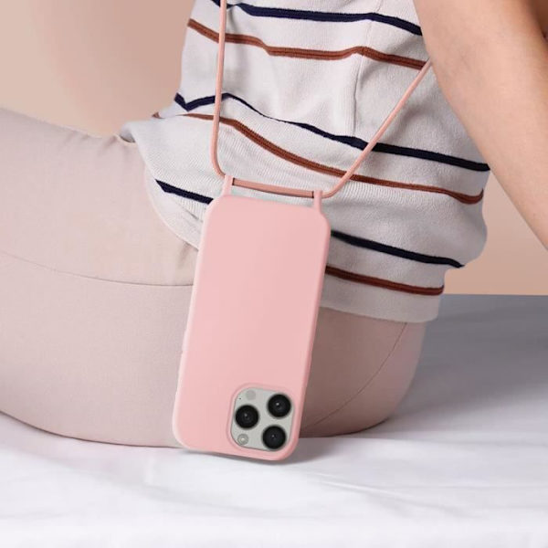 Coque med snor - Corda - iPhone 15 Pro Max - Puderrosé - Justerbart snor 80cm - Semi-stiv Puderrosa
