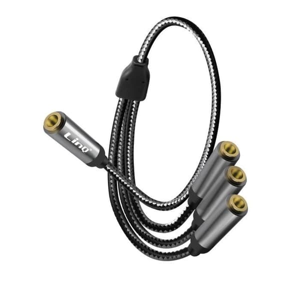 LinQ 3,5 mm hun Jack til 3x 3,5 mm hun Jack Splitter Adapter - Grå - Audio Splitter