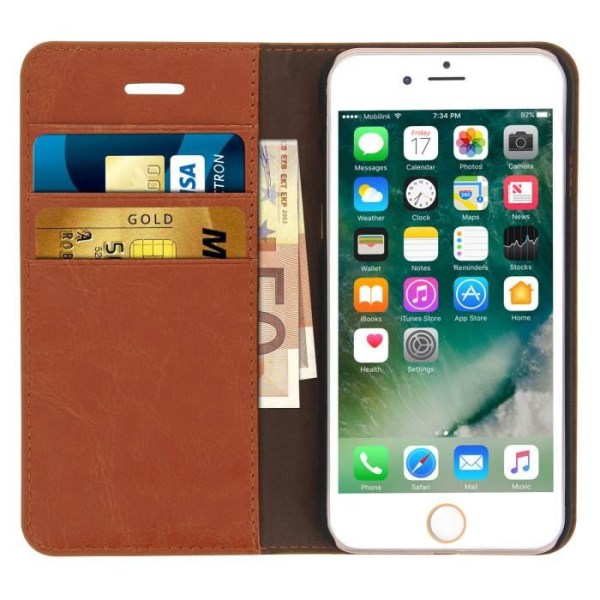 Etui Portefeuille Læder - AVIZAR - iPhone 7/8 - Fuld Beskyttelse - Horisontalt Stativ - Kortslidsser kastanj