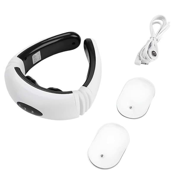 Elastisk nackmassageapparat - AVIZAR - 3D Smart Fit - Elektriska impulser - Magnetisk dragning - Vit Vit