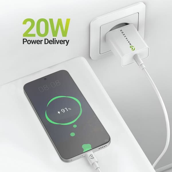 Strømforsyning til Honor 400 20W + USB-C kabel 1m Mayaxess Hvid Vit