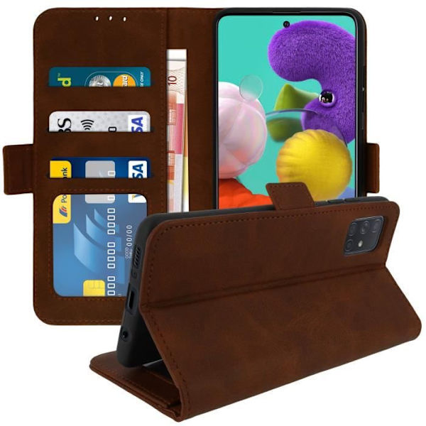 Fodral för Samsung Galaxy A51 - AVIZAR - Folioväska - Kortficka - Stödfunktion - Brun kastanj