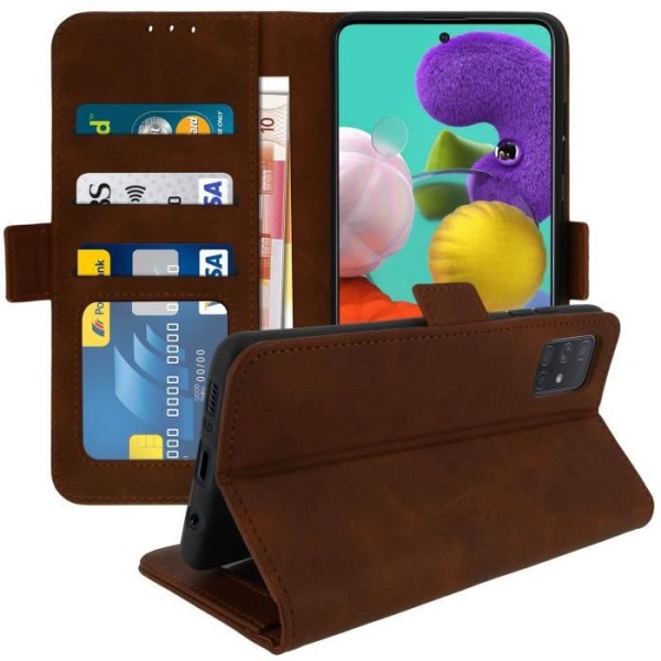 Samsung Galaxy A51:n kotelo - AVIZAR - Folio-kuori - Korttipidike - Tukitoiminto - Ruskea kastanj