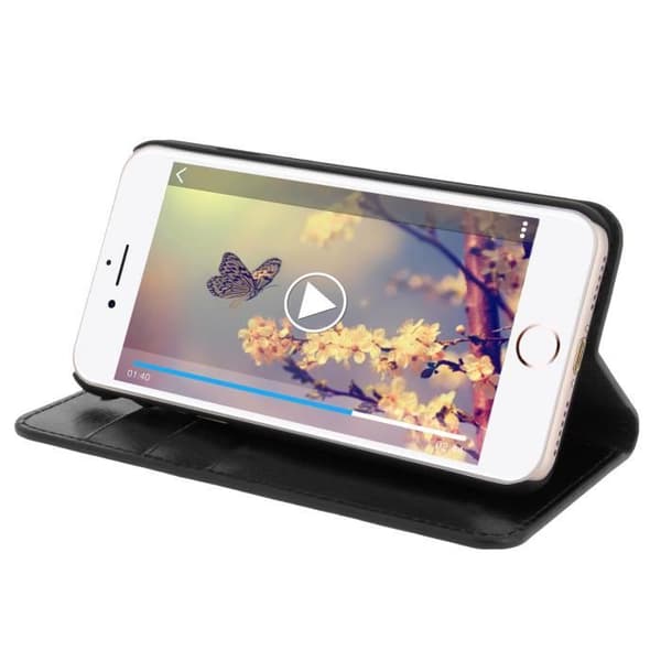 Pung Etui - AVIZAR - iPhone 7/8 - Ægte læder - Sort - Vandret støtte Svart