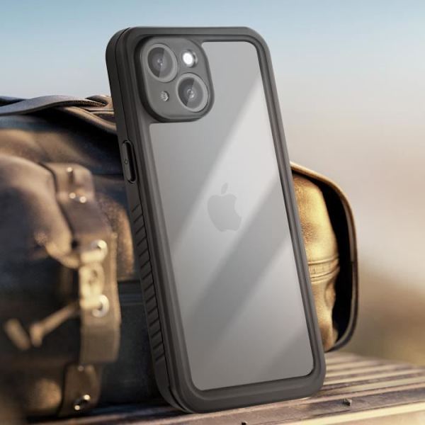 Vandtæt Cover - Mærke - iPhone 15 Plus - IP68 - Skærmbeskyttelse - Sort Kant Svart Transparent