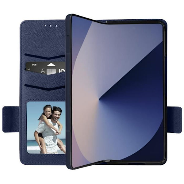 Fodral till Galaxy Z Fold 6 - AVIZAR - Magnetisk flikplånbok - Midnattsblå - Halvstyv - Blandad Blå