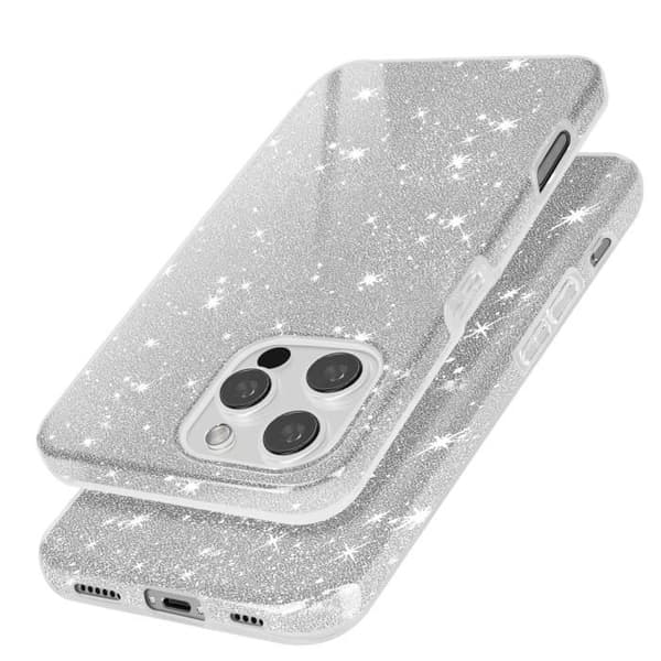 iPhone 16 Pro skal - AVIZAR - Silver Glitter - Rep- och stöttålig Grå