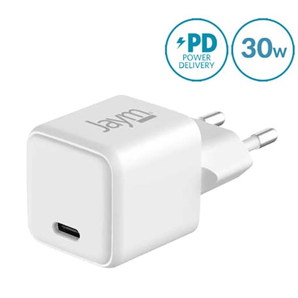 Jaym Valkoinen 30W PD PPS Kompakti Nopeaa USB-C GaN Laturi Vit