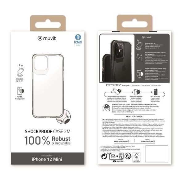 MUVITCHAN Recycletek Förstärkt fodral 2m transparent för Iphone 12 mini
