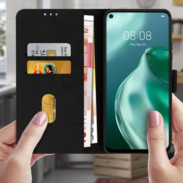 Étui Folio - AVIZAR - Huawei P40 Lite 5G - Svart - Kortficka - Videostöd Svart