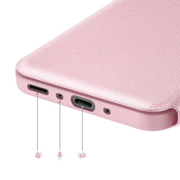 Galaxy A37:n kotelo Smart View -ikkunalla ja korttipaikalla, vaaleanpunainen Ros