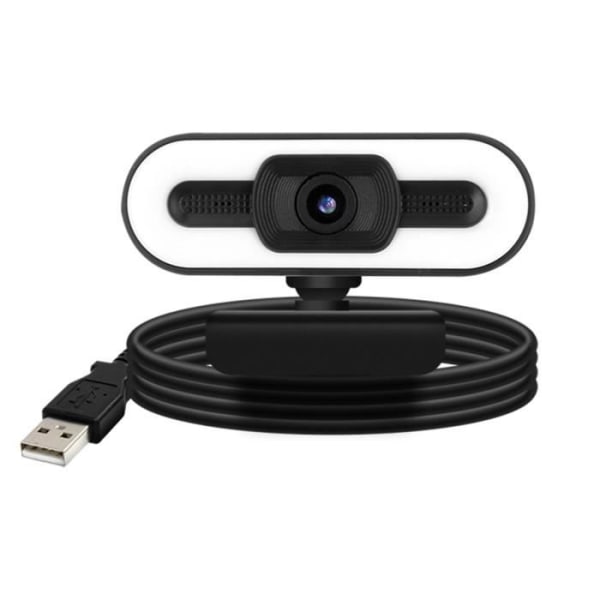 USB-webbkamera 1080P HD vidvinkel LED-belysning Mikrofon Roterande Svart