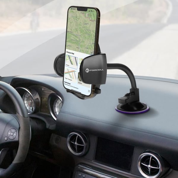 Smartphone bilhållare - FORCELL - Oval - Sugkopp - 360° roterbar - Flexibel arm 17cm Svart
