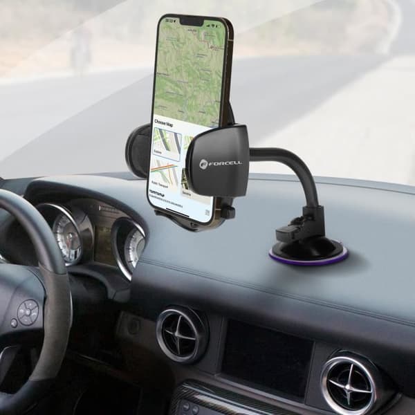 Stöd för smartphone - FORCELL - Sugkopp - Rotera 360° - Flexibel arm 17cm Svart
