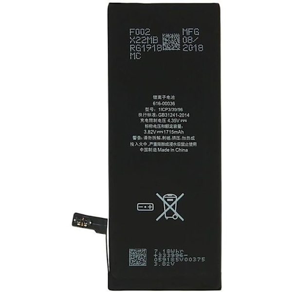 Internt batteri iPhone 6S Lithium-ION 1715 mAh Ersätter APN 616-00036 Svart