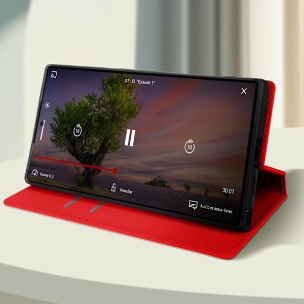 Kotelo Galaxy S24 Ultralle - AVIZAR - Punainen - Korttitelineen videotuki Magneettinen läppä Röd