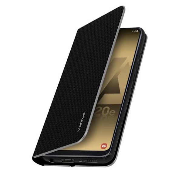Cover til Samsung Galaxy A20e Case Kortholder Video Support Carbon Effect Sort Svart