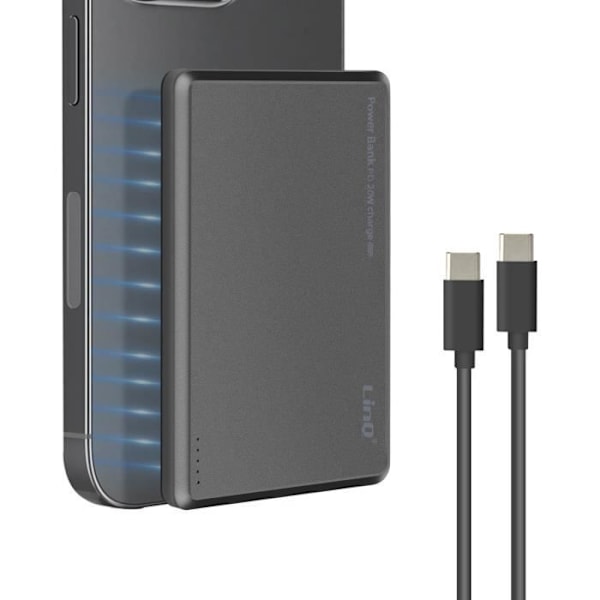 Externt Batteri - LINQ - iPhone MagSafe 8000mAh - USB-C 20W - USB-C Kabel Ingår - Grå Grå