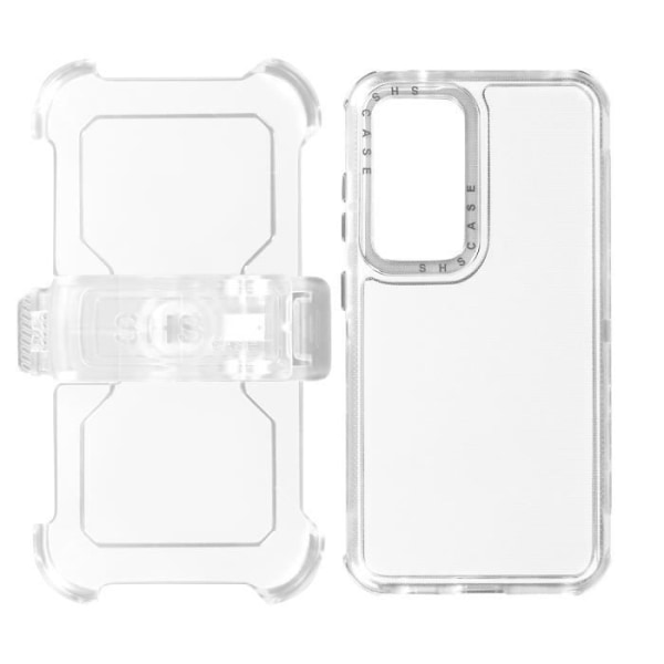 AVIZAR kova kotelo Samsung Galaxy S24 -puhelimelle - Iskunkestävä vyöpidike ja jalustan pidike - Läpinäkyvä Transparent