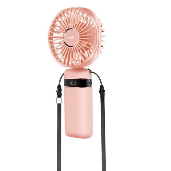 Mini Bärbar Fläkt Justerbar 90° LED Display Rund Design LinQ Powder Pink