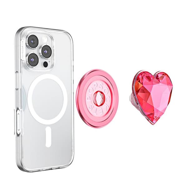 Support Smartphone PopGrip Premium MagSafe Stand og Selfie Effekt Crystal PopSockets Rosa Ros