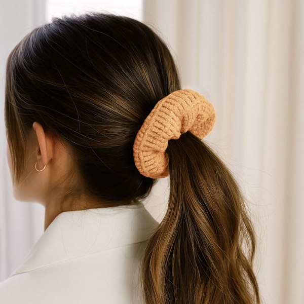 Chouchou Klassisk för Hår i Retro Gul Velourstickat Gul