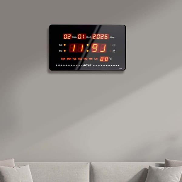 LED-ur - AVIZAR - Digital - Sort - Visning af tid/dato/temperatur - Rektangulær Svart