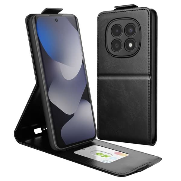 Vertikal Etui til Redmi Note 15 med Kortlomme og Støttefunktion Sort Svart