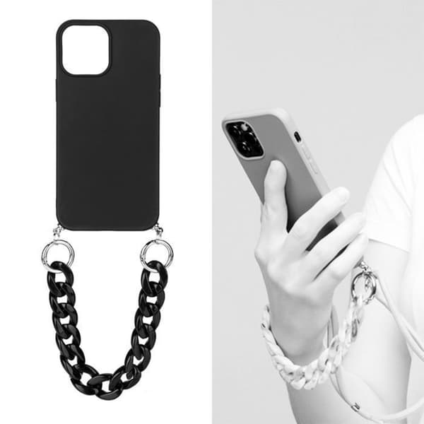 Cover - UNDERRETTE - iPhone 13 Pro Max - Silikone - Nylon Snor - Sort Resin Kæde Svart