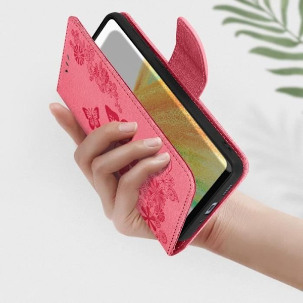 Perhos- ja kukkakuvioinen kotelo Samsung Galaxy A33 Wallet Video Support Pink Rosa