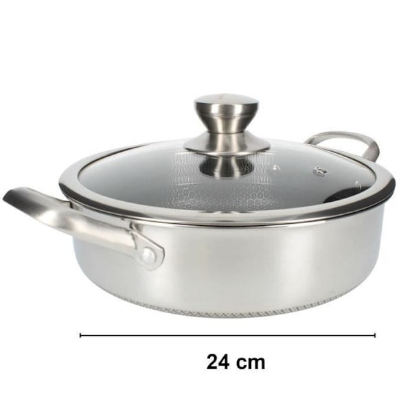 24 cm sauterpande med låg Cheffinger i premium non-stick rustfrit stål sølv