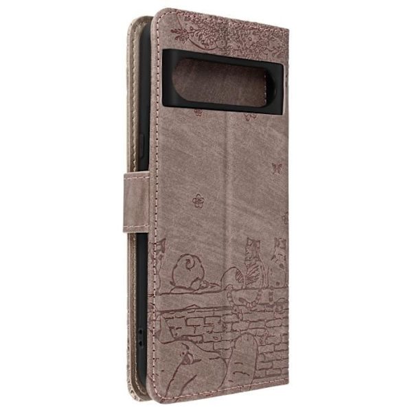 Cat Case Google Pixel 8 Wallet Series Kawaii Cat Cover vaaleanpunainen harmaa Lila
