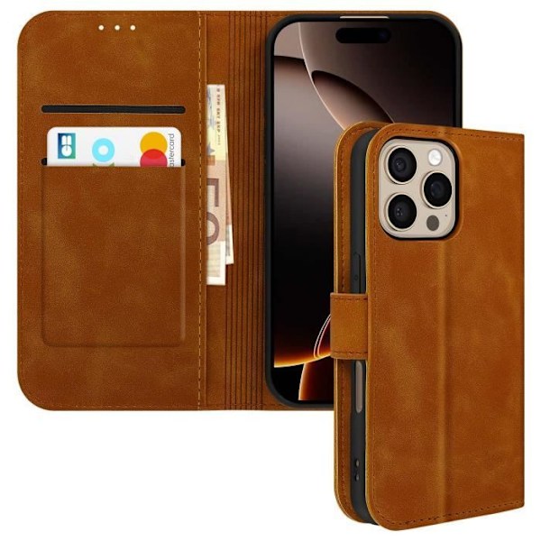 Fodral för iPhone 16 Pro Max Wallet Flip Video Support Brun kastanj