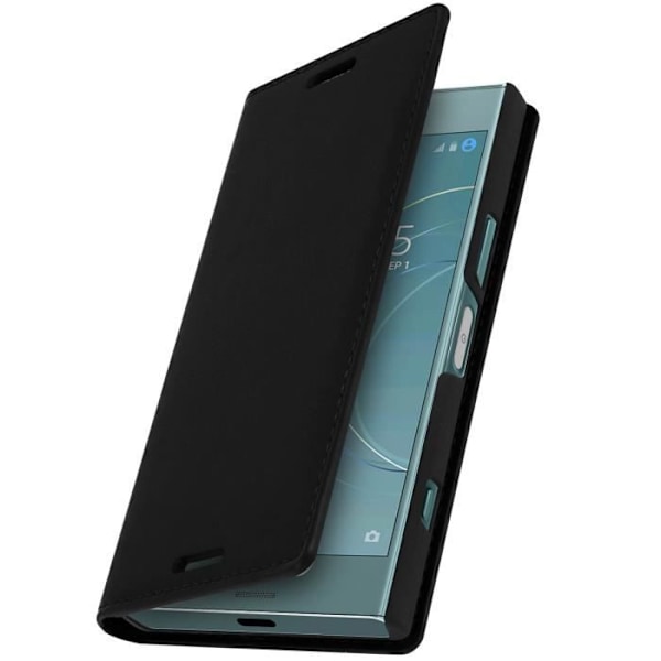 Etui Pung Læder - AVIZAR - Xperia XZ1 Compact - Sort - Fuldt Beskyttelse - Standfunktion Svart
