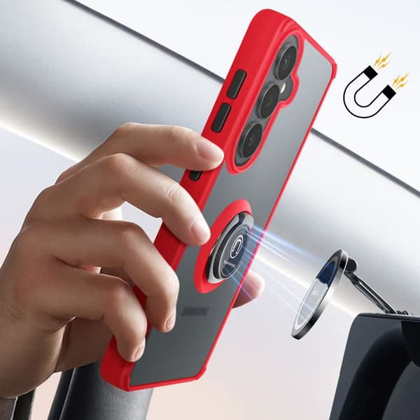 Gennemsigtig Cover med 360° Rotationsring til Galaxy S26 Plus Rød Röd