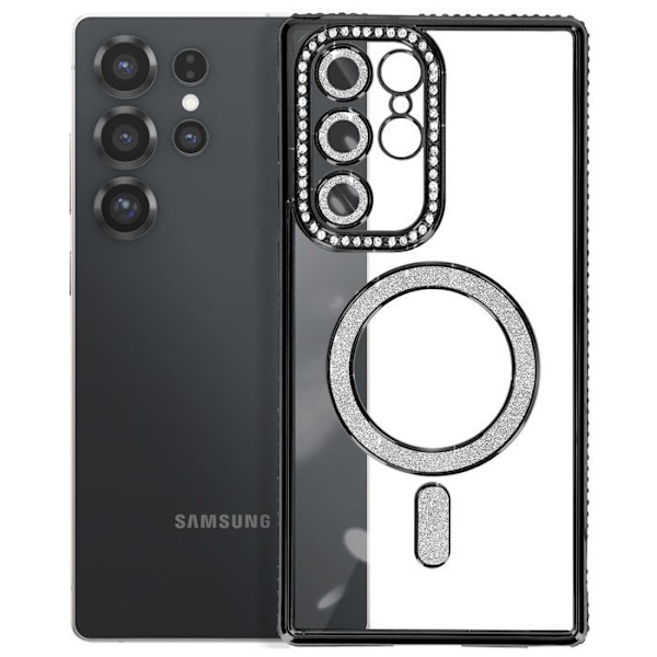Coque Diamant pour Samsung Galaxy S25 Ultra MagSafe Contour Strass Noir Svart