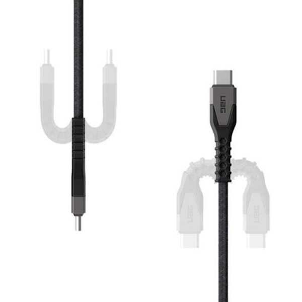 USB-C / USB-C 60W Kevlar-kestävä lataus- ja siirtokaapeli 1.5m UAG Musta / Hopea Svart
