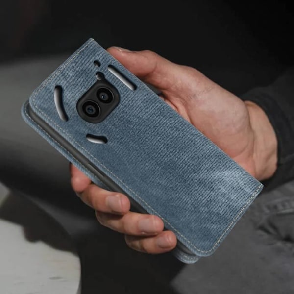 AVIZAR Fodral för Nothing Phone 2a Denim Texture Flip Wallet och Stand Heather Blue Blå