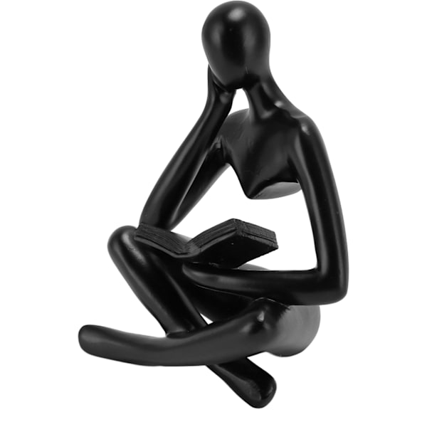 Tænkeren Læsende Statue Resin Siddende Figur Abstrakt Kunst Ornament til Stue Skab Dekoration Sort